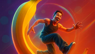 Банановый Брейк: как гимн веселью и самоиронии родился из одного падения Обложка песни «Банановый Брейк»: танцор в стиле фанк и хип-хоп весело скользит по гигантской банановой кожуре на ярком фоне.