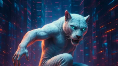 Бит Огонь: Как история танцевального бунта в мире киберпанка стала песней Официальная обложка трека «Бит Огонь». Белый антропоморфный пантера в танцевальной позе на фоне ночного киберпанк-города.