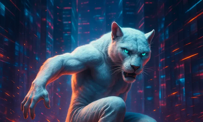Бит Огонь: Как история танцевального бунта в мире киберпанка стала песней Официальная обложка трека «Бит Огонь». Белый антропоморфный пантера в танцевальной позе на фоне ночного киберпанк-города.