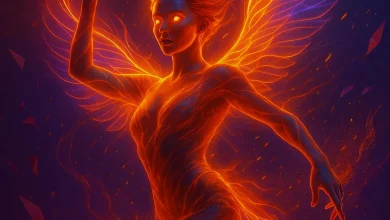 Феникс: Пламя и Ритм — история трека, рожденного из танцевального огня Огненная девушка-феникс с пылающими крыльями в танцевальной позе — обложка сингла «Феникс: Пламя и Ритм».