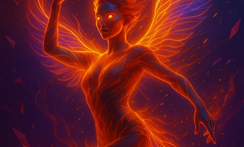 Феникс: Пламя и Ритм — история трека, рожденного из танцевального огня Огненная девушка-феникс с пылающими крыльями в танцевальной позе — обложка сингла «Феникс: Пламя и Ритм».