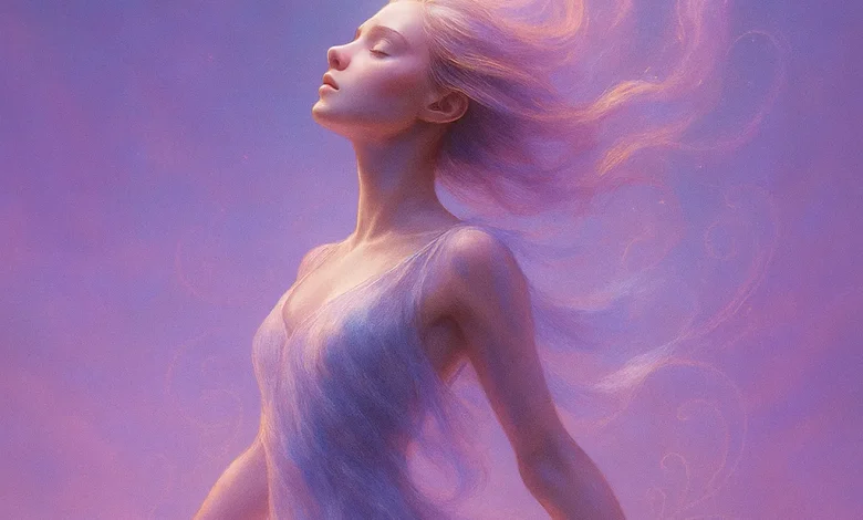 Где спит гравитация: Путешествие за пределы реальности Эфирная девушка в состоянии невесомости на фоне сиреневого неба. Арт к dream pop песне «Где спит гравитация».