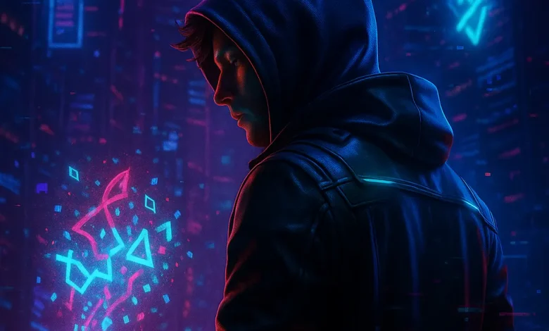 Holo-Punk!: Как рождался гимн неоновых бунтарей будущего Художник в капюшоне рисует неоновое голографическое граффити в киберпанк-городе. Арт к песне «Holo-Punk!».