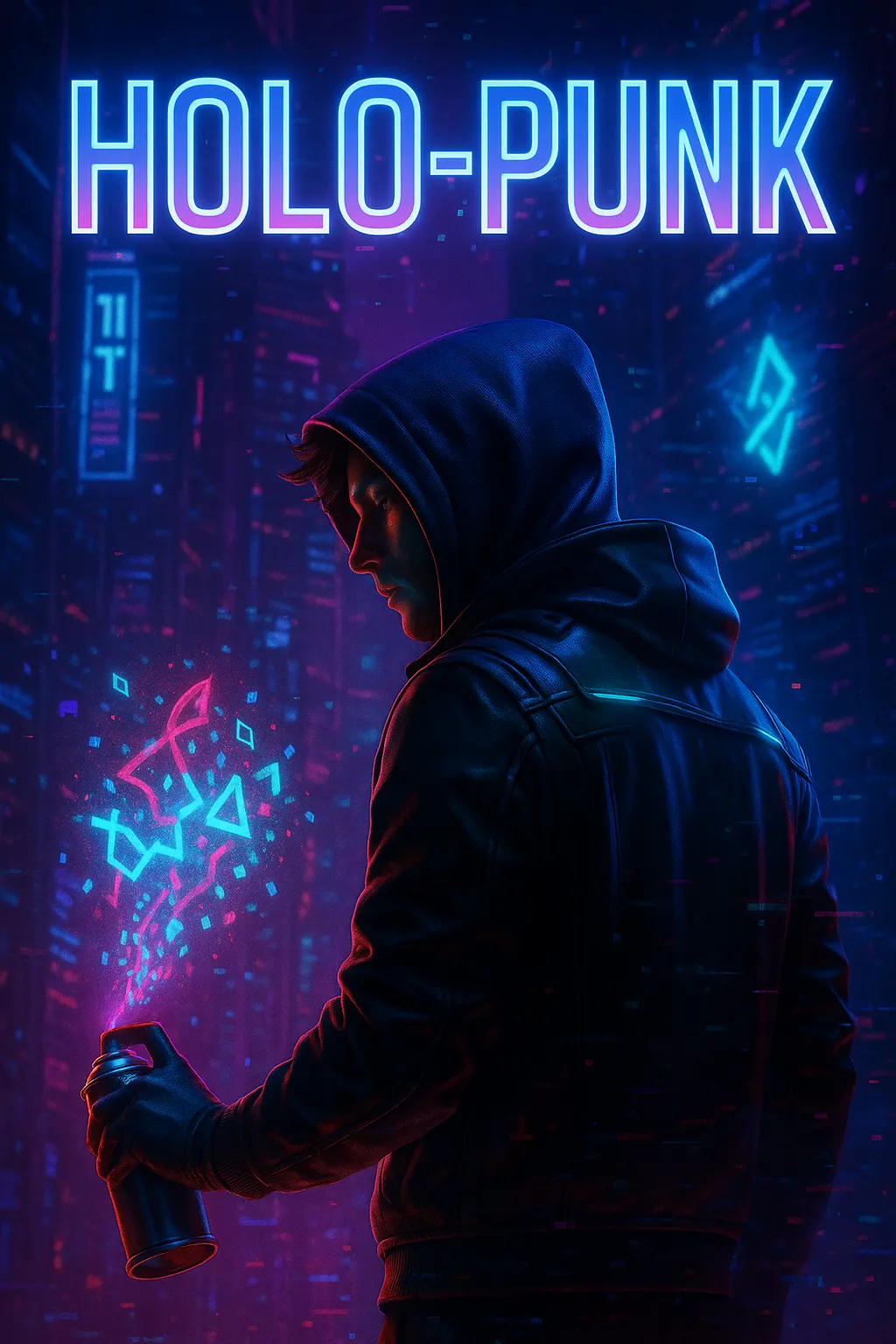 Holo-Punk!: Как рождался гимн неоновых бунтарей будущего Художник в капюшоне рисует неоновое голографическое граффити в киберпанк-городе. Арт к песне «Holo-Punk!».