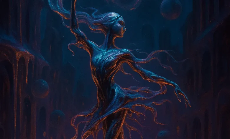 Эластичный Мир: песня, после которой вы усомнитесь в реальности Обложка песни «Эластичный Мир» в стиле сюрреализма. Эфирная танцовщица в искажённой, сновидческой реальности. Ethereal Art Pop.