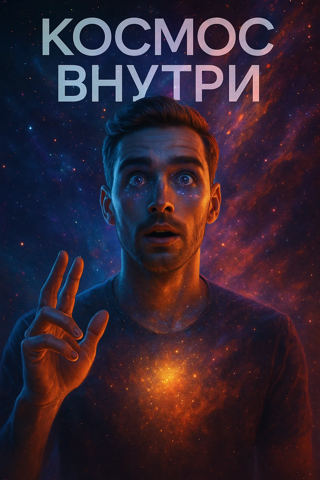 Космос Внутри: история песни о Вселенной в каждом из нас Обложка песни orDor – «Космос Внутри». Удивленный мужчина, в глазах и на груди которого виден космос, на фоне звезд.