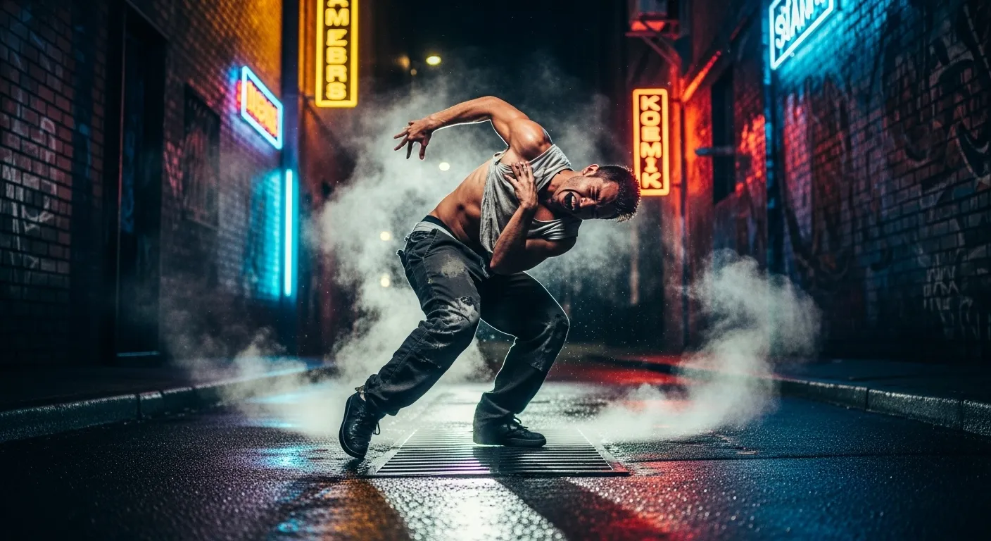 Krump Dancer in Neon Alley