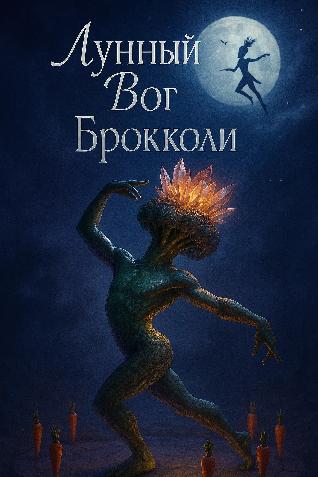 Лунный Вог Брокколи: история о том, как танец овощей стал гимном свободы Обложка к песне «Лунный Вог Брокколи». Сюрреалистичный арт, где танцующий Брокколи-мутант окружён морковками под полной луной.