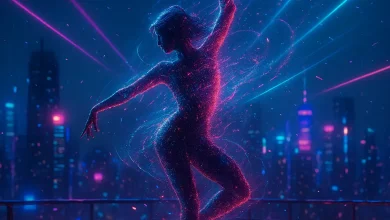 Неоновый Транс: история песни, рожденной на вершине ночного мегаполиса Обложка трека «Неоновый Транс»: девушка танцует на крыше ночного города под неоновыми лучами. Энергичный электро-поп.