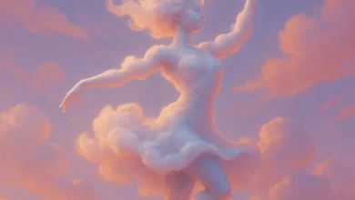 Как звучит розовый сон? Погружение в мир песни «Облачный Танец» Арт-обложка к песне «Облачный Танец». Девушка, созданная из облаков, танцует в пастельном небе. Сюрреализм в стиле дрим-поп.