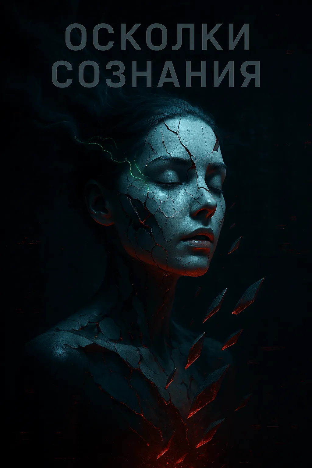 Осколки Сознания: музыкальное путешествие на грани цифрового распада Арт к песне «Осколки Сознания». Раскалывающееся на части лицо девушки с глитч-эффектом, что символизирует распад сознания.