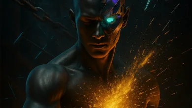 Рваная Реальность: Как танец ярости стал гимном внутренней свободы Обложка песни «Рваная Реальность»: атлетичный мужчина с кибернетическим глазом и рогом, из груди которого вырывается взрыв энергии.