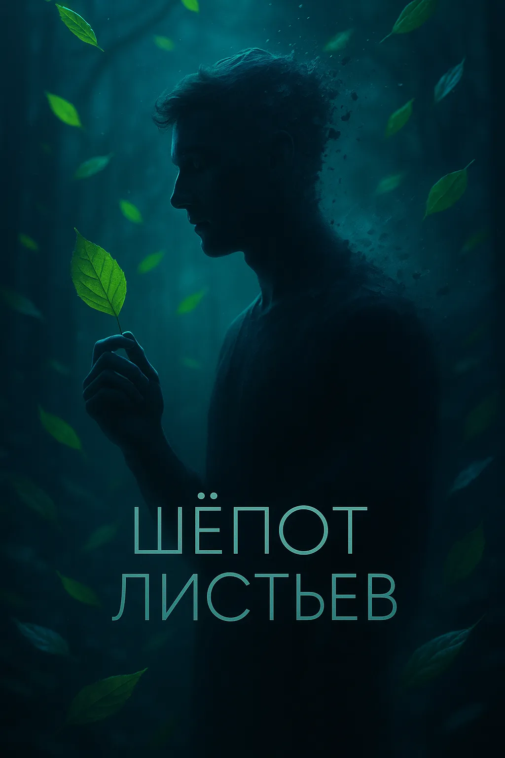 Шёпот Листьев: история песни, рождённой из тишины и одного жеста Официальная обложка песни «Шёпот Листьев». Силуэт человека, держащего зелёный лист в тёмном лесу на фоне синей дымки.