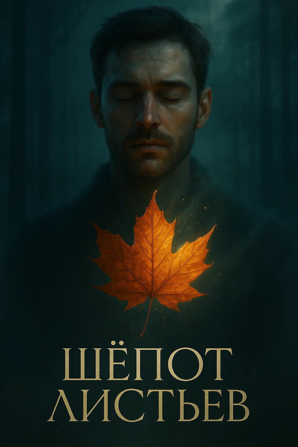 Музыкальная интерпретация «печального очарования вещей»: история трека «Шепот Листьев» Атмосферная обложка сингла «Шепот Листьев»: мужчина в глубоком созерцании и светящийся осенний кленовый лист на темном фоне.