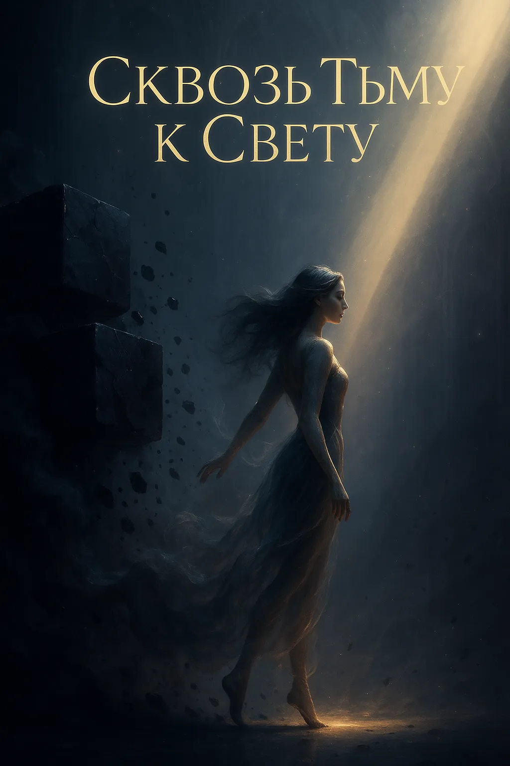 Сквозь Тьму к Свету: история песни, написанной в 3 часа ночи о выходе из личной «пещеры» Девушка выходит из тьмы на луч света. Рядом рушатся темные кьюбы — обложка к песне «Сквозь Тьму к Свету».