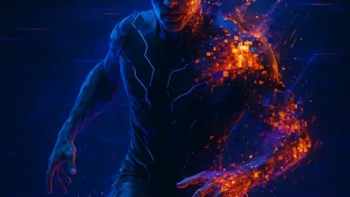 Танцуй Сквозь Глитч: Как цифровой сбой породил гимн адреналина Обложка трека «Танцуй Сквозь Глитч». Мужчина в футуристичном костюме с эффектом цифрового распада (глитч-эффект).