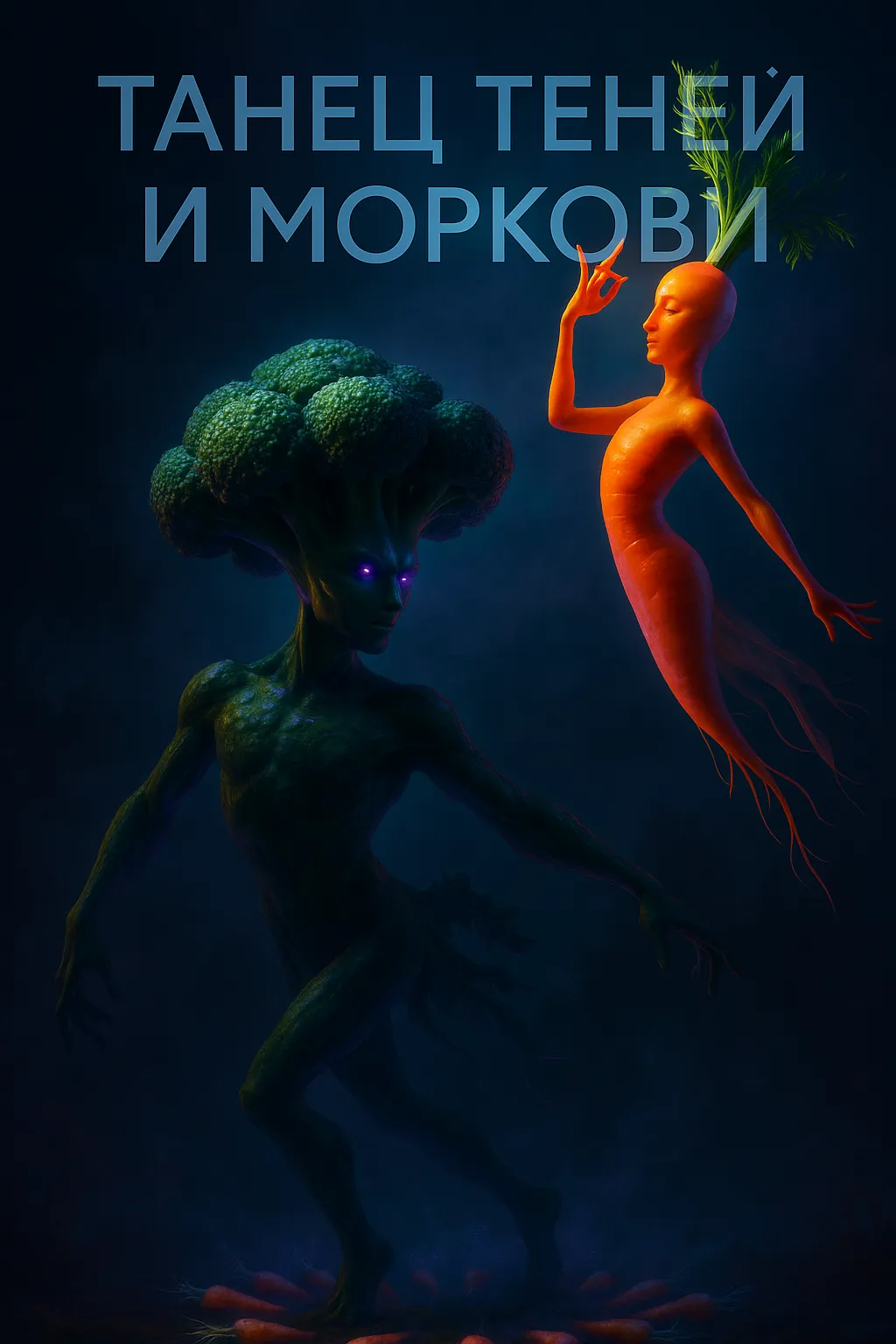 Танец Теней и Моркови: сюрреалистичная история, рождённая во сне Сюрреалистичный арт: брокколи-мутант и парящая морковь исполняют мистический танец. Обложка к песне «Танец Теней и Моркови».
